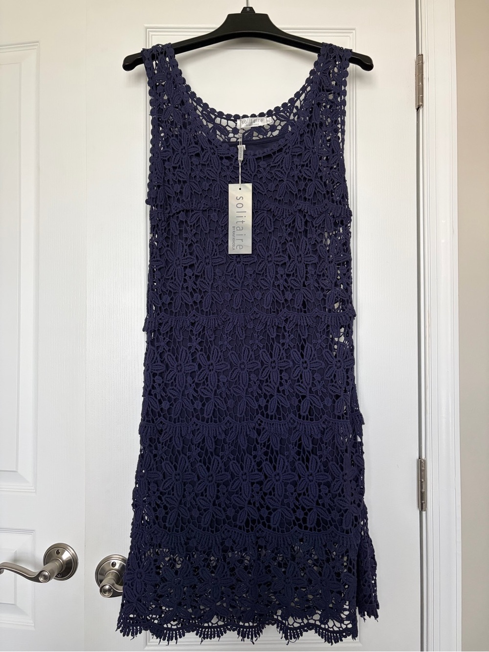 Solitaire by Ravi Khosla Navy Crochet Lace Cotton Dress M NWT Boho